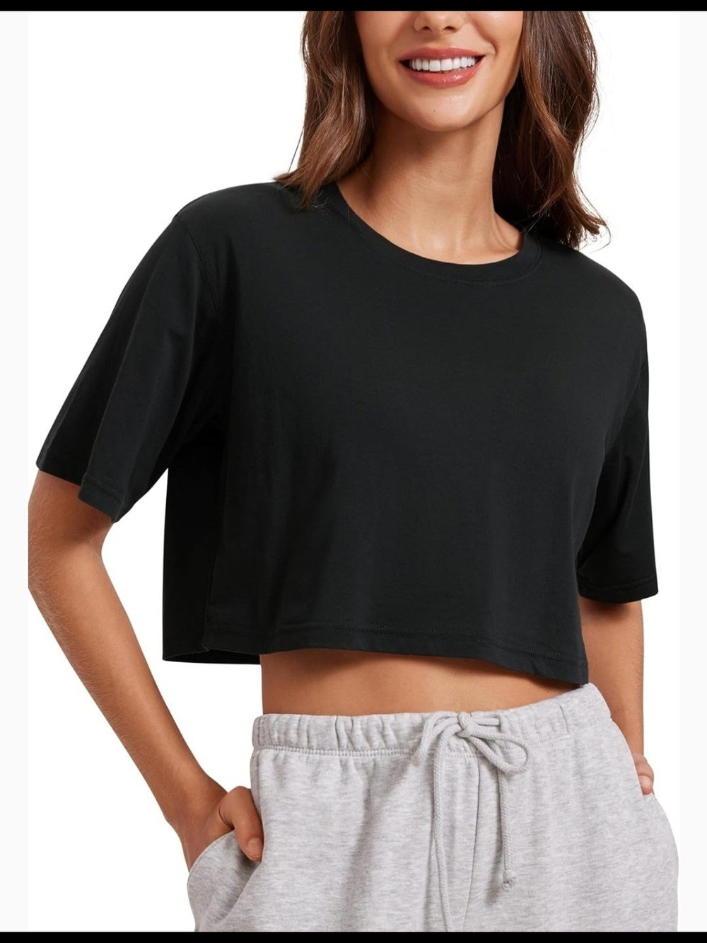 CRZ YOGA Black Cropped Crew Tee